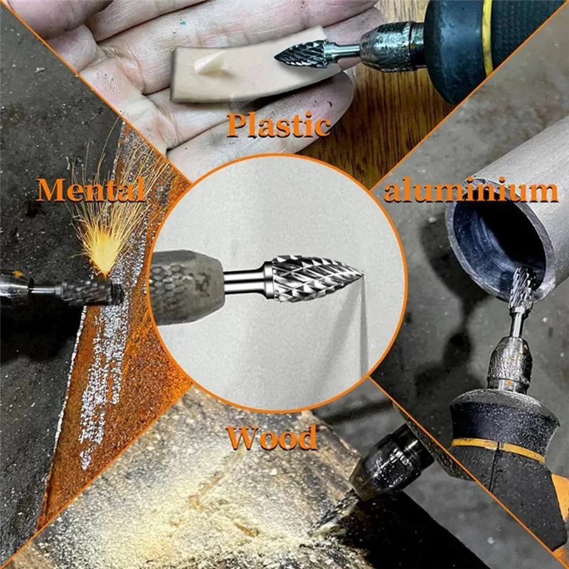 

A63X-Carbide Burr Set 1/8 Inch Shank Die Grinder Rotary Tool Rasp Bits Accessories For Woodworking Drilling Carving Engraving