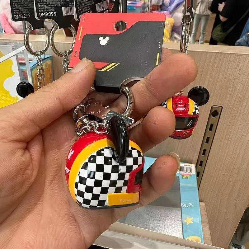 Disney Mickey Mouse F1 Series Helmet Pendant Cute Racing Keychain