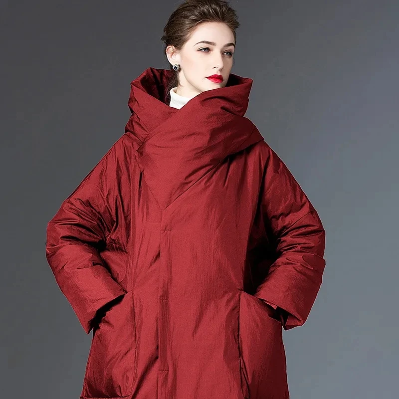 Modemerk Zwart Donsjack Dameskleding 2024 Winter Nieuwe Dikkere Parka \'S Losse Lange Witte Eendendons Capuchon Dames