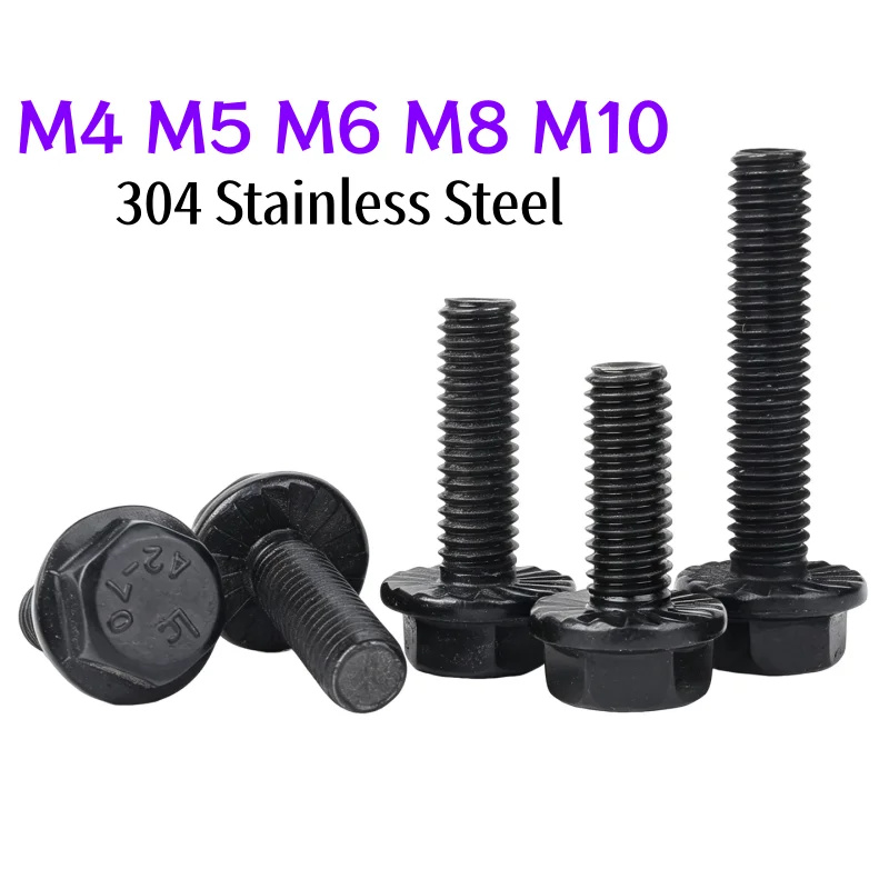 M4 M5 M6 M8 M10 304 Stainless Steel Black Flange Surface With Serrated Outer Hexagon Hex Mechanical Screw