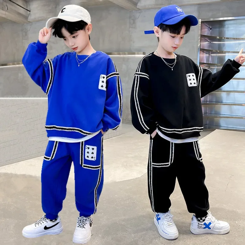 

Boys Patchwork Poker Striped Sweatshirt+Sweatpant Sets Children Tracksuit School Kids Outfits Jumper Pant Jogger Set 2-14 Years