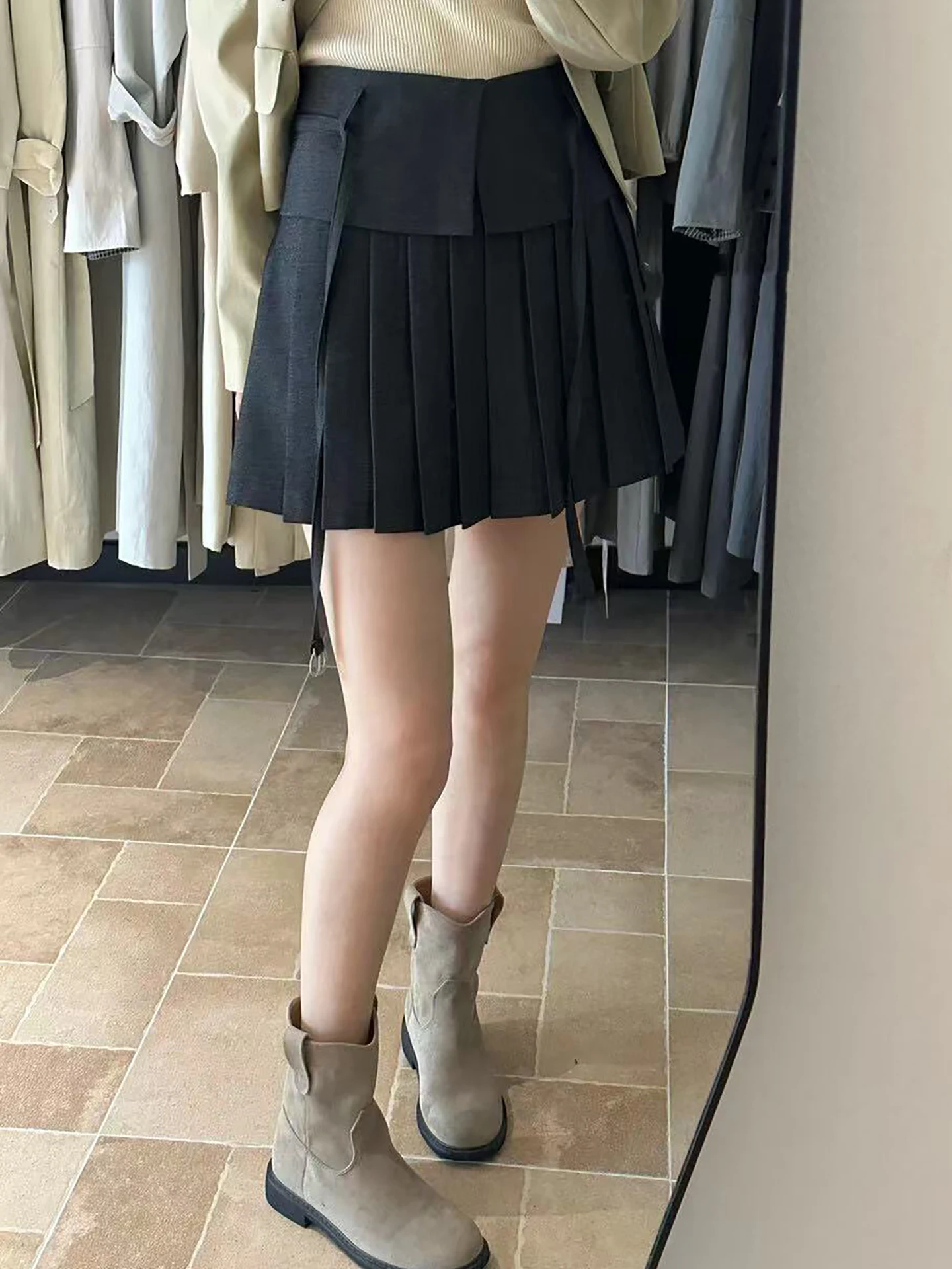 

Korean Sle High Waist Pleated Skirt for ort Women with Belt Ci Commuting Polyester Fabric ort Skirt 3D Effect