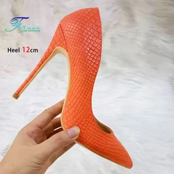 New Orange Snake Skin Heel Women's Shoes 6-12CM European and American Pointed Toe Pumps Sexy Party Fashion Heel Shoes Plus Size