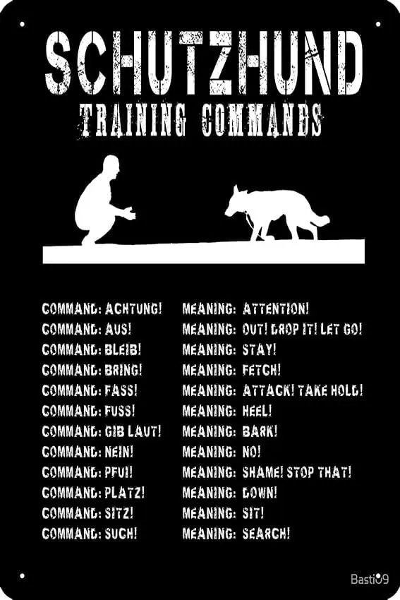 Schutzhund - Dog Training Commands In German Photographic Print Metal Tin Sign 12 X 8 Inch Funny Man Cave Home Office Bar D sign