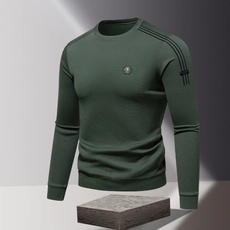Spring Autumn Men\'s Clothing Long Sleeve Round Neck Printing Contrast Color Pullover Striped T-shirt Casual Boyfriend Tops