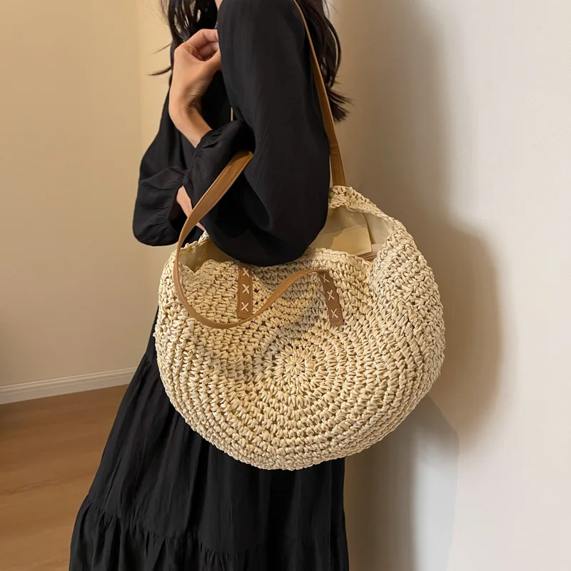 Dali Style Travel Straw Bag Fashion Casual Shoulder Women's Bag Beach Vacation Bag Large Capacity Tote Bag