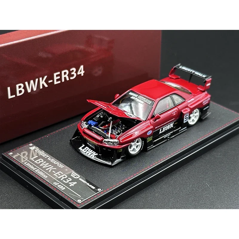 Street Weapon 1:64 Skyline GTR ER34 Super Silhouette Opened Hood Diecast Diorama Car Model Collection Miniature