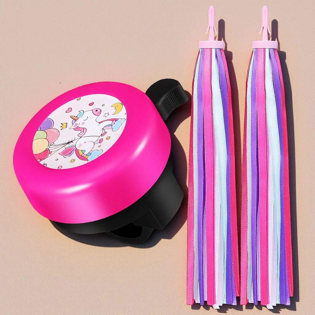 

1Set Bicycle Bell Unicorn Cute Loud Sound Alloy Steel Bike Bell Ribbons Handlebar Streamers Outdoor Bike Accessories
