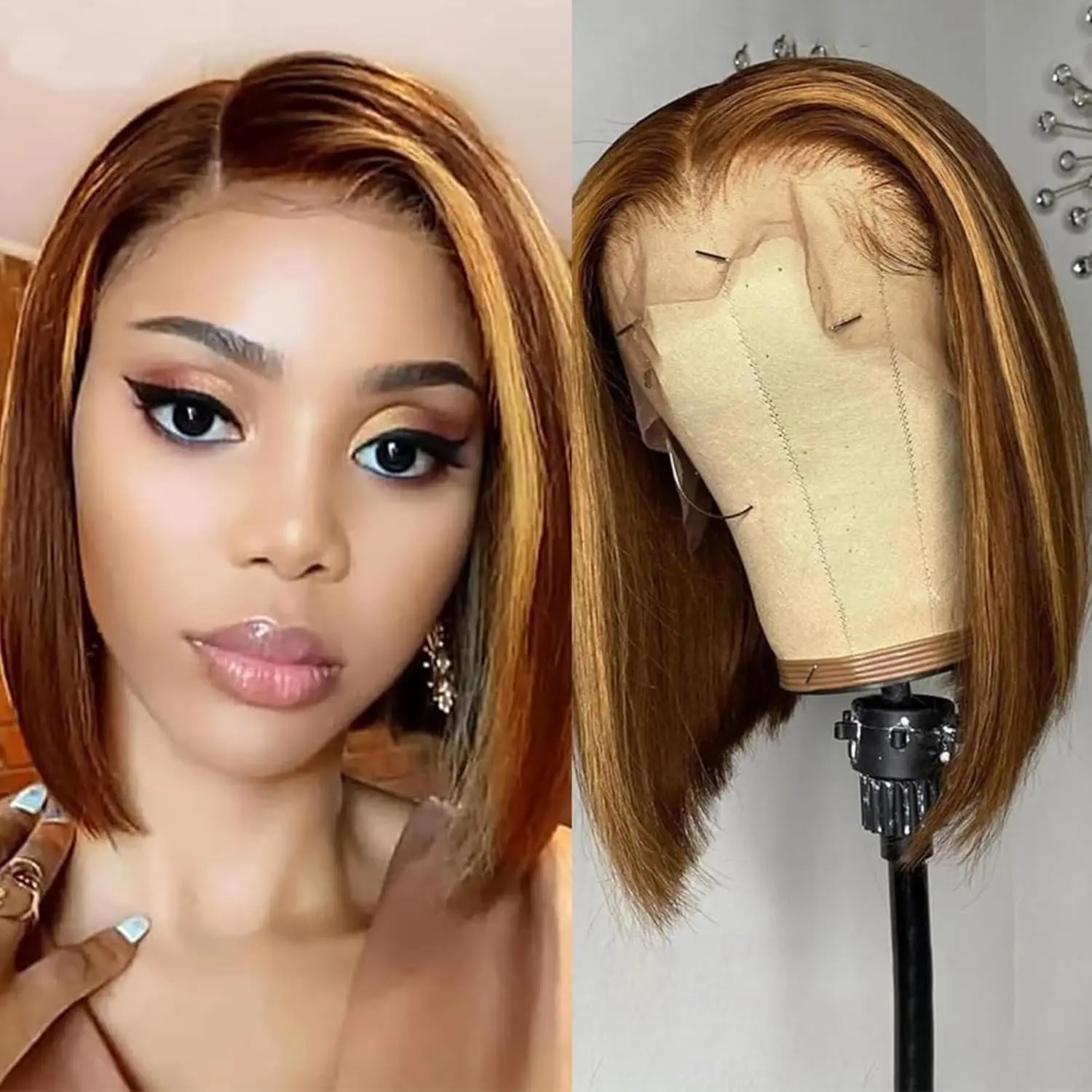 

Bob Wig Human Hair Lace Front Wig Human Hair Pre Plucked 13X4 Lace Frontal Wig Transparent 4/27 Bob