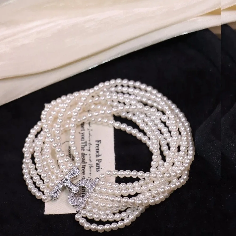 

8-row/exquisite bracelet AAAA 3-4mm natural Akoya white pearl bracelet 7.5-8 inch 925s