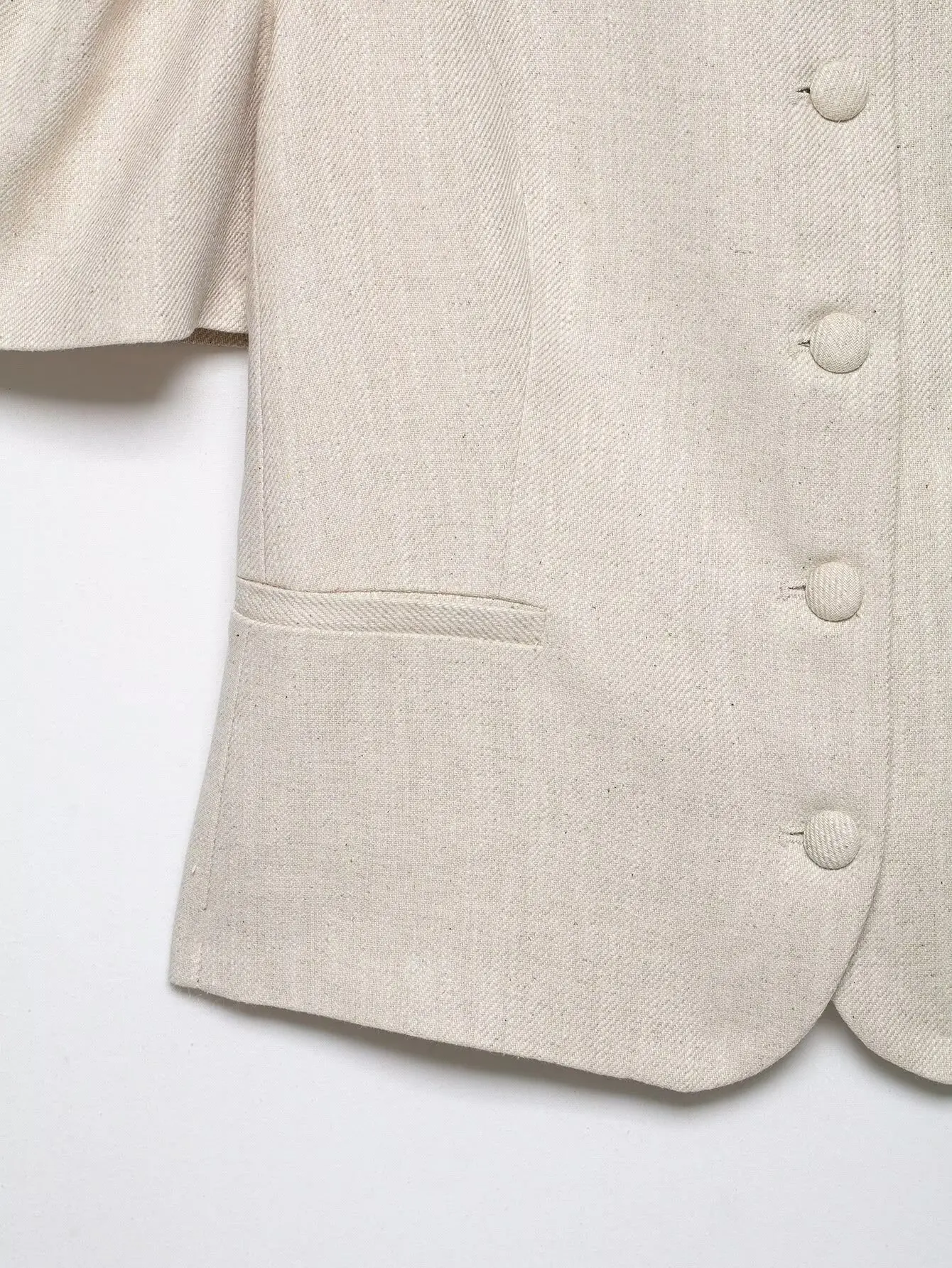 HH 2026 Sommer Herbst Französischer Stil Schlanker Blazer für Damen mit Puffärmeln und Rundhalsausschnitt – Lässige Alltags-, Urlaubs- und Büro-Oberbekleidung – Detail 7
