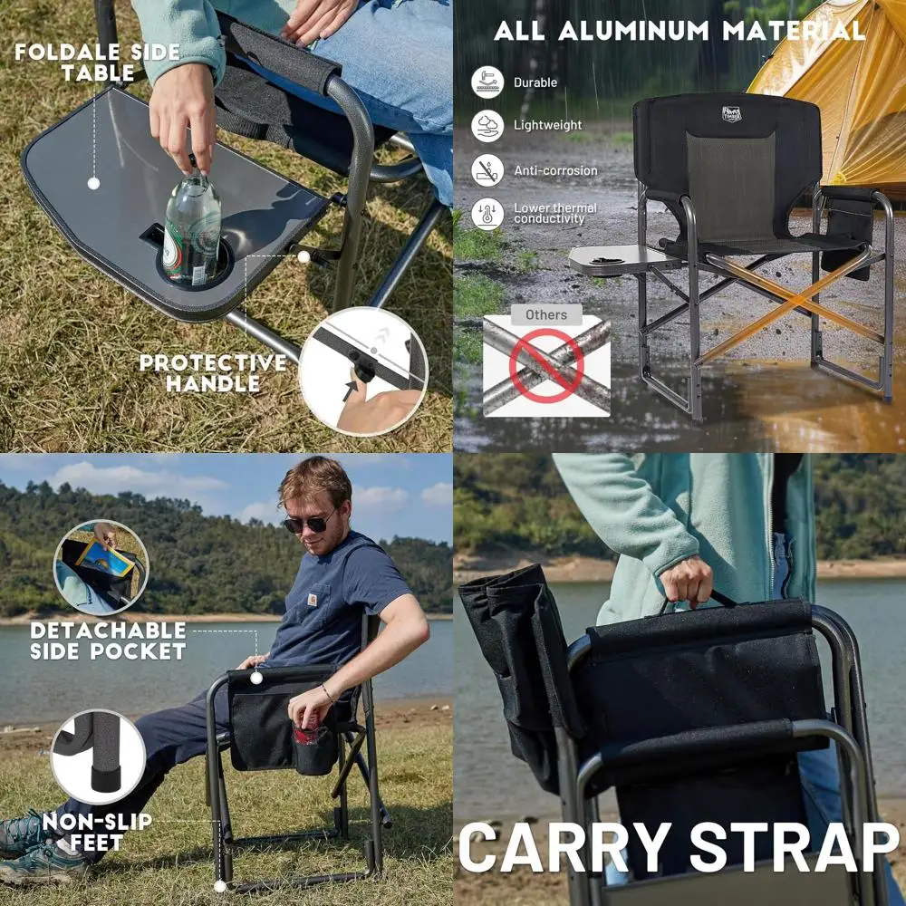 

Алюминиевый большой стул для кемпинга, легкий портативный стул для директора со съемным боковым столиком для кемпинга на открытом воздухе