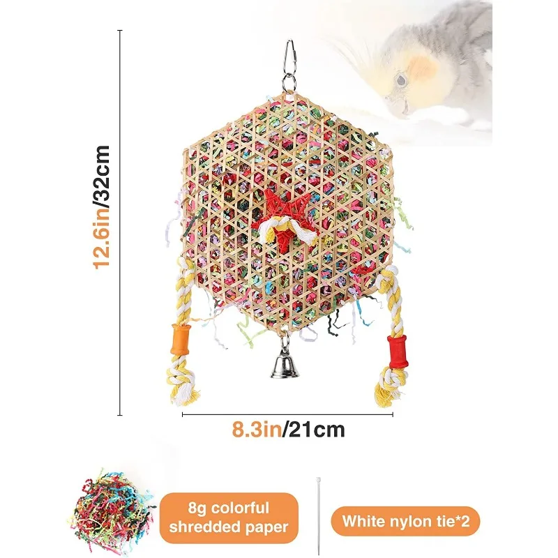 1PCS Parrot Bite Toys Climbing Foraging Bird Chew Toy Colored Paper Shredder Bamboo Woven for Lovebirds Cockatiels Budgies