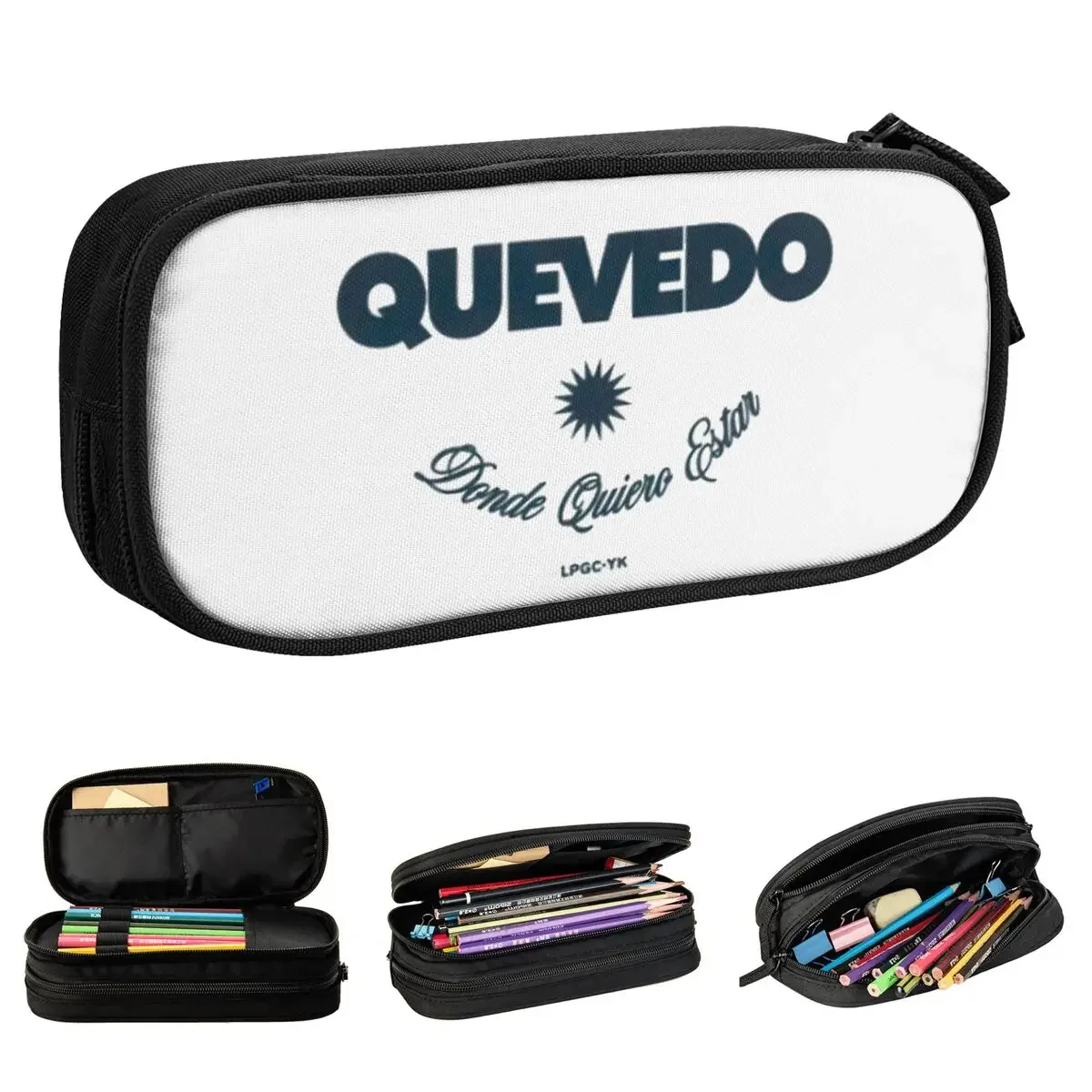 Quevedo Music Logo Pencil Case Pen Holder Bag Student Large Storage Office Cosmetic Pencil Box