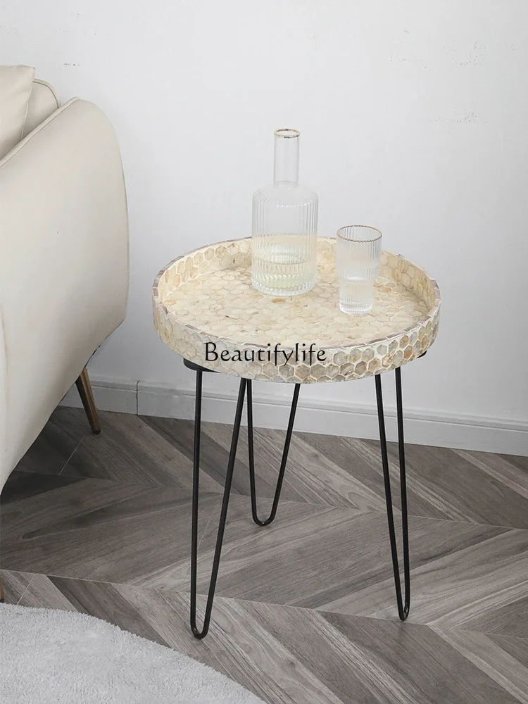 Natural shell round tray edge, wabi-sabi wind storage, bed and breakfast decoration table