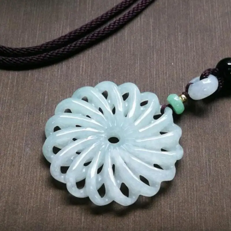 Myanmar Grade A Jadeite Burma Jade Round Hollow Out Pendant Necklace Men Women Healing Gemstone Fine Jewelry Lucky Charms Amulet