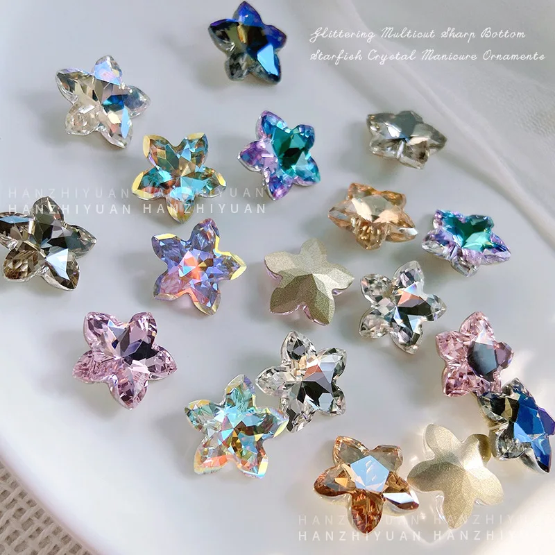 Breloques en strass pour ongles, 5 pièces, diamant en cristal, grosse étoile de mer, accessoires en diamant