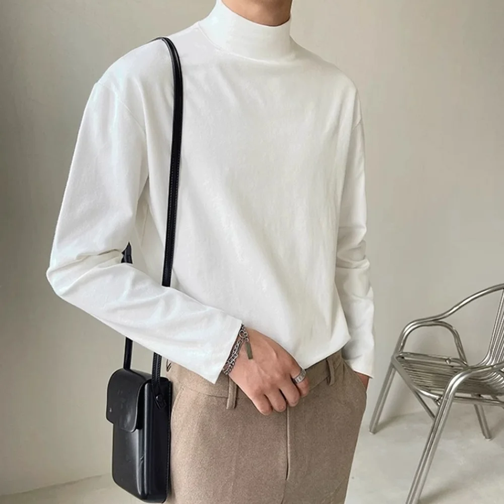 

Casual Turtleneck Men's Long Sleeve Slim Fit Solid Color Turtleneck Base Long Sleeve Fashion Half Turtleneck Loose Pullover