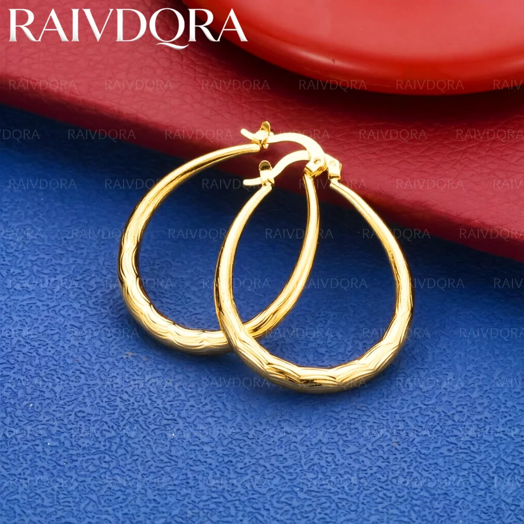 18K Gold Plated Wave Texture U Hoop Earrings for Women's Fashion Elegant Jewelry Perfect for Everyday Accessories