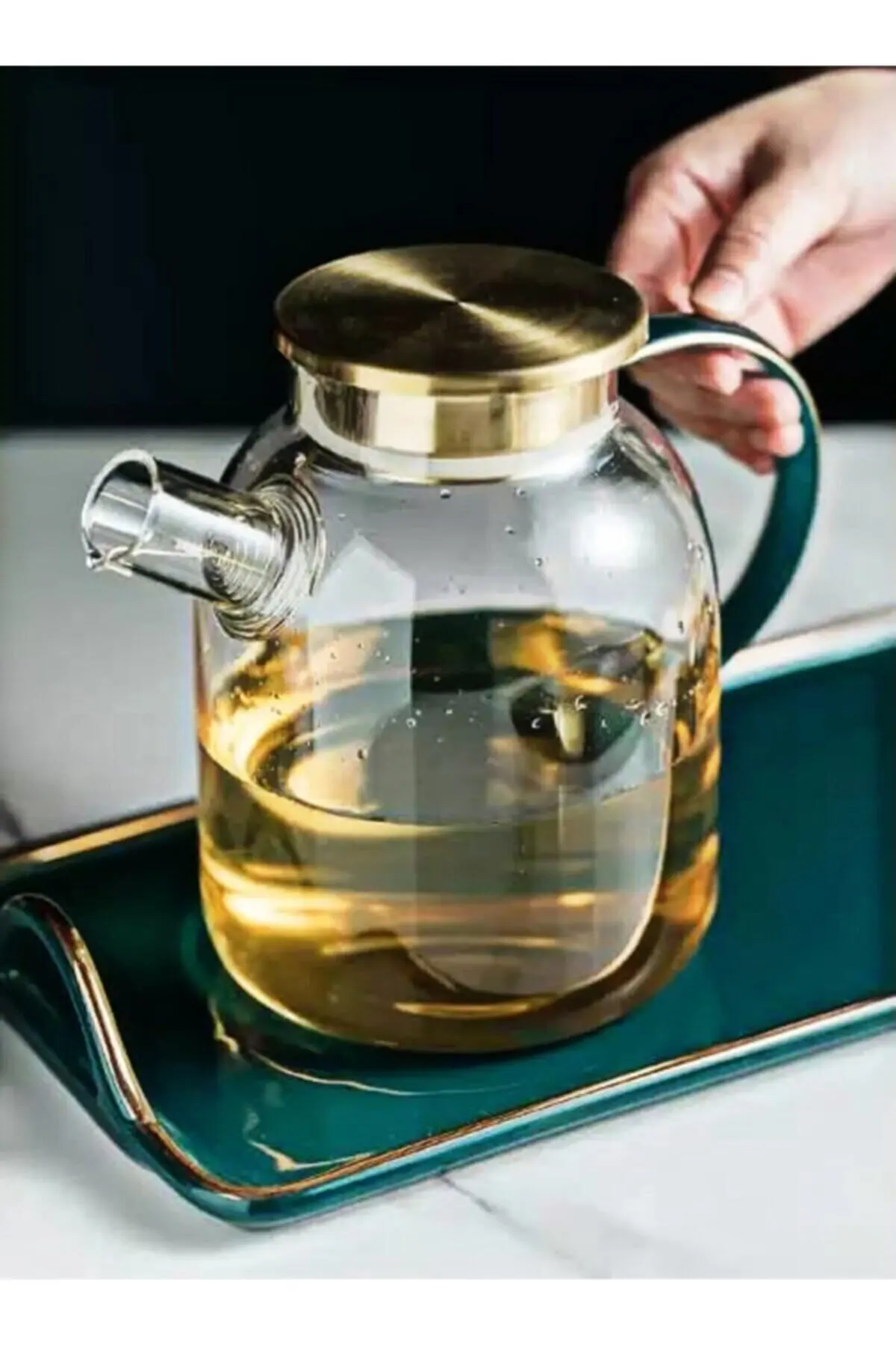 1800 Ml Wholesale Glass Herbal Tea Infuser Glass Jug With Metal Lid Turkish Handmade Kettle