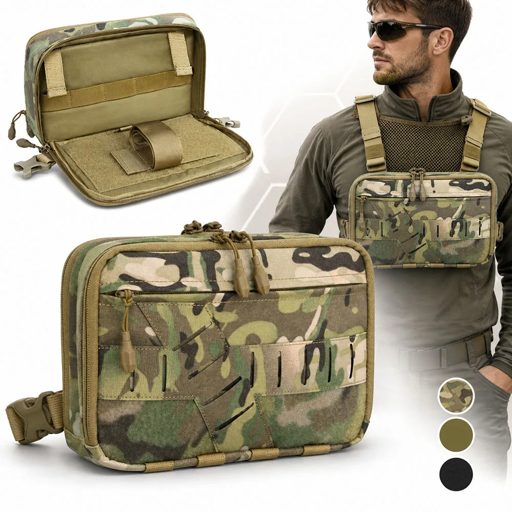 Men's Tactical Chest Rig Bag Multifunctional Crossbody Shoulder Pack with Adjustable Harness for Cycling Hiking Travel Outdoor