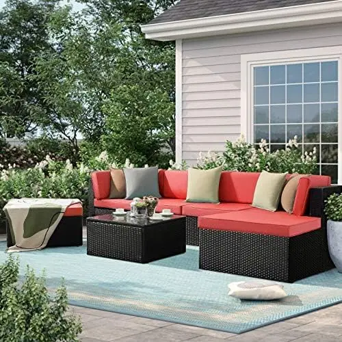 

7 Pieces Patio Furniture Sectional Set, Outdoor All Weather PE Rattan Wicker Sofa Set with Coffee Table and Washable Cushion