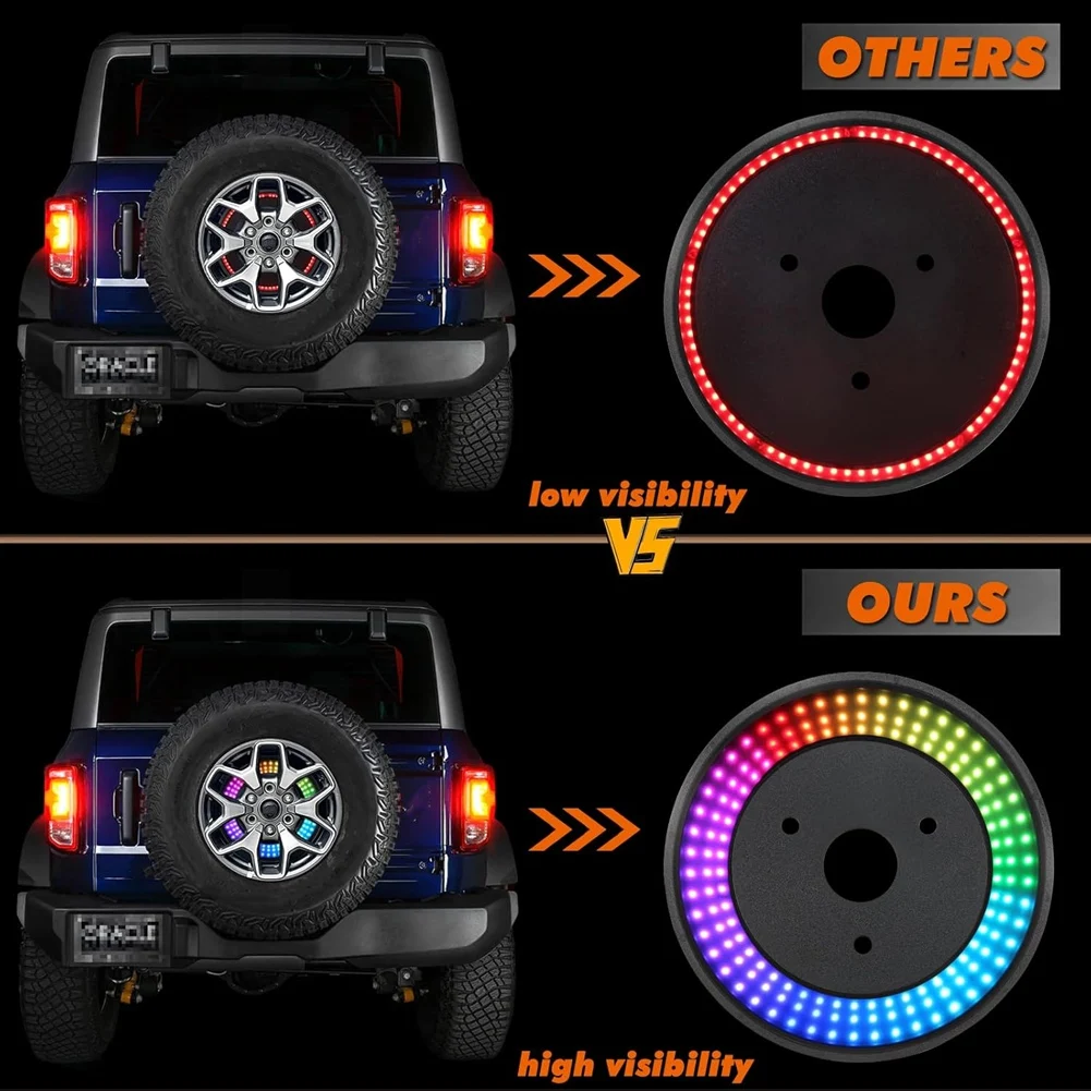 T36C RGB Spare Tire Brake Light For Ford Bronco 2021-2024 Upgrade 3Rd Third Brake Tail Light High Mount Brake Light