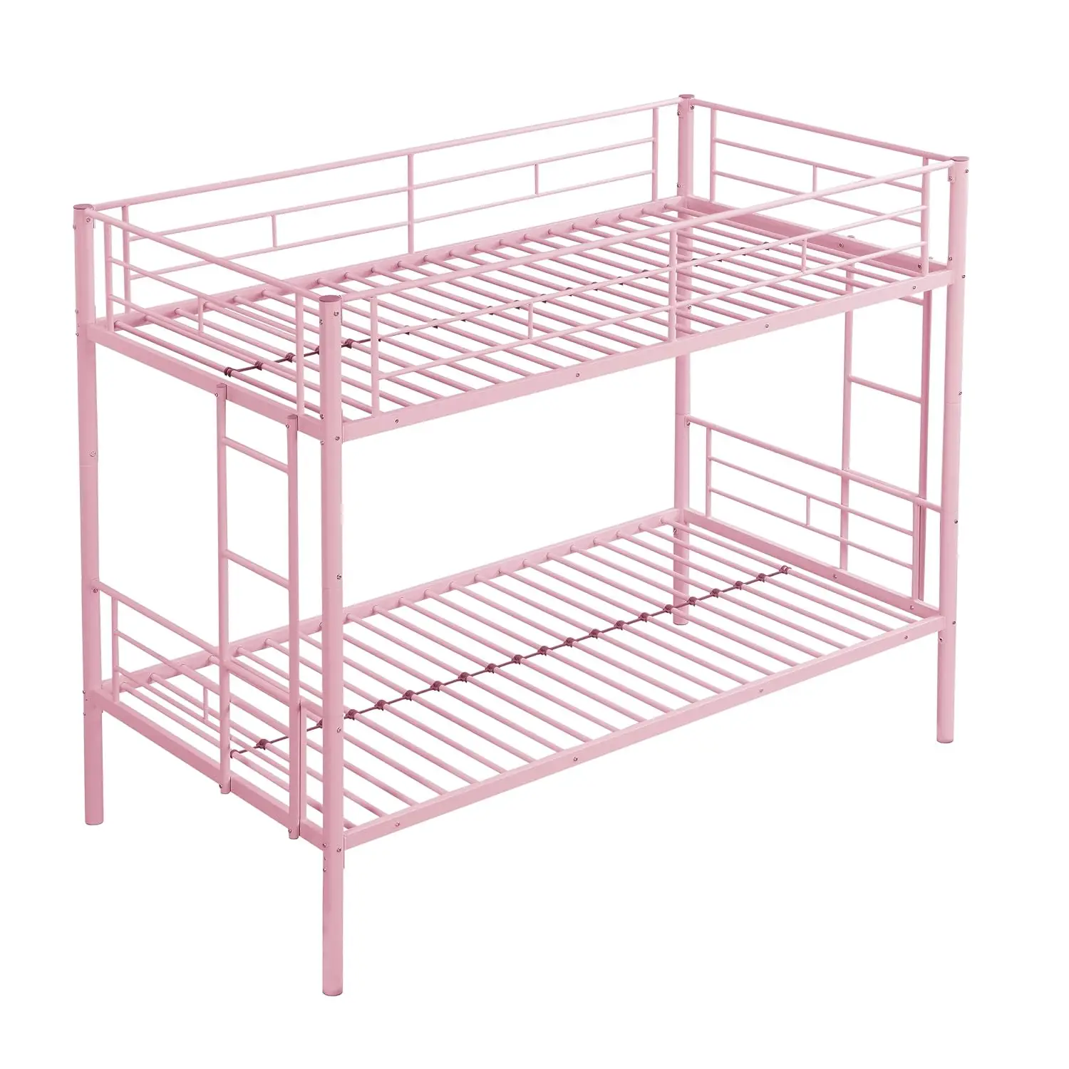Twin Over Twin Bunk Bed, Metal Bunk Bed With Built-in Ladder And Safety Guardrail, Space-Saving Twin Bunk Beds For, Customized
