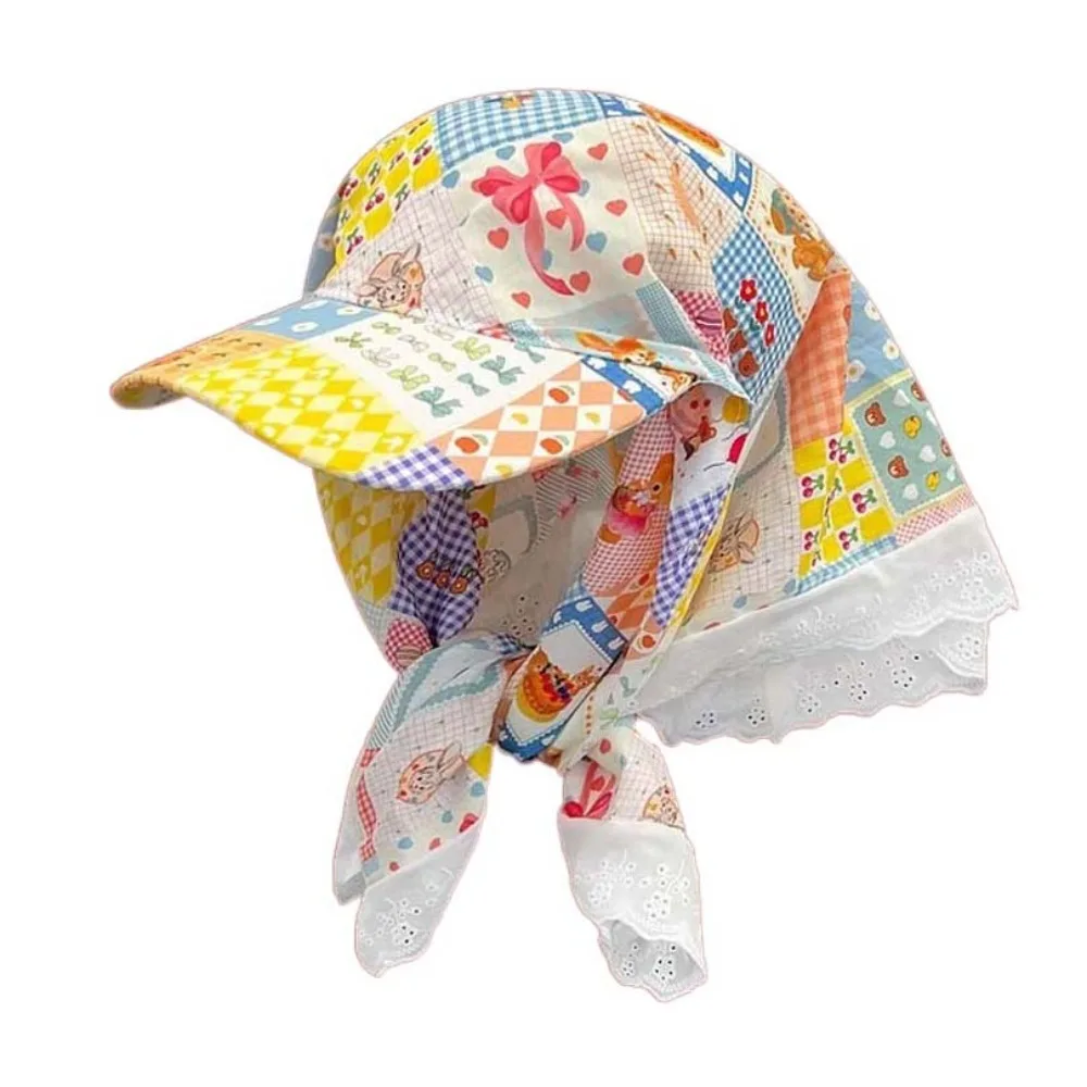 

Cycling Rural Style Headscarf Baseball Hat Lace Breathable Scarf Peaked Cap Sunshade Floral Triangle Headscarf Hat Camping