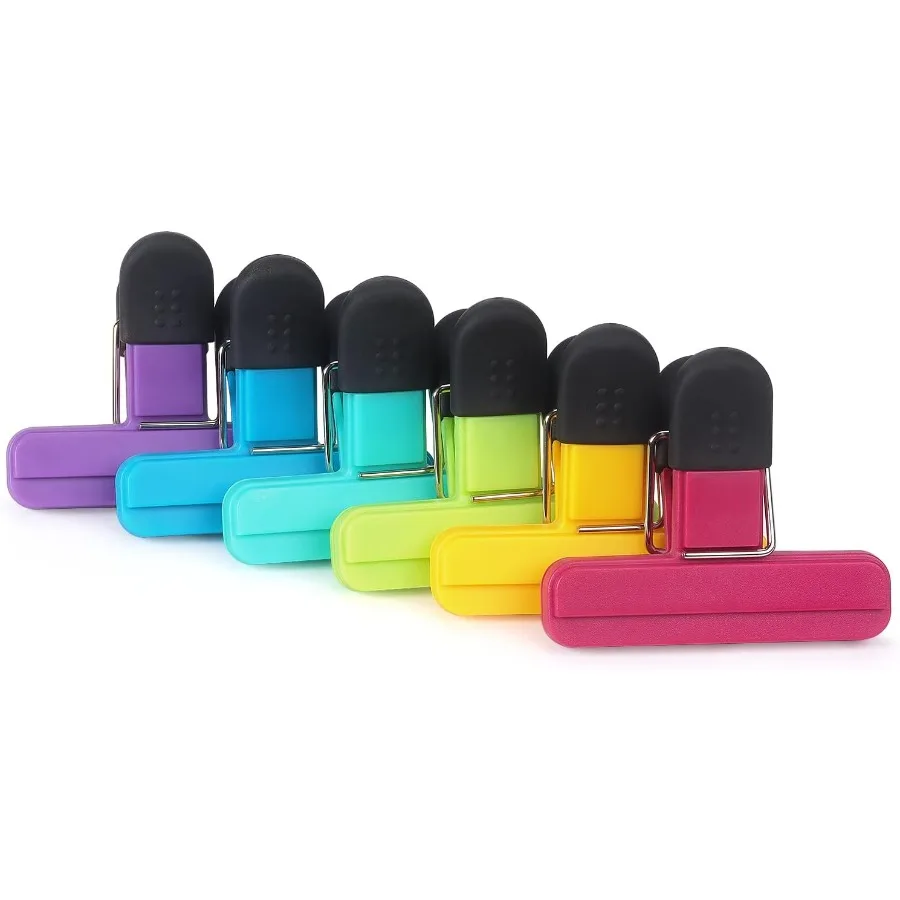 6個入り 食品保存用バッグクリップ 頑丈なプラスチック製チップバッグクリップ 安全なシールグリップ付き 3 x 2.5インチ アソートカラー 理想的な用途