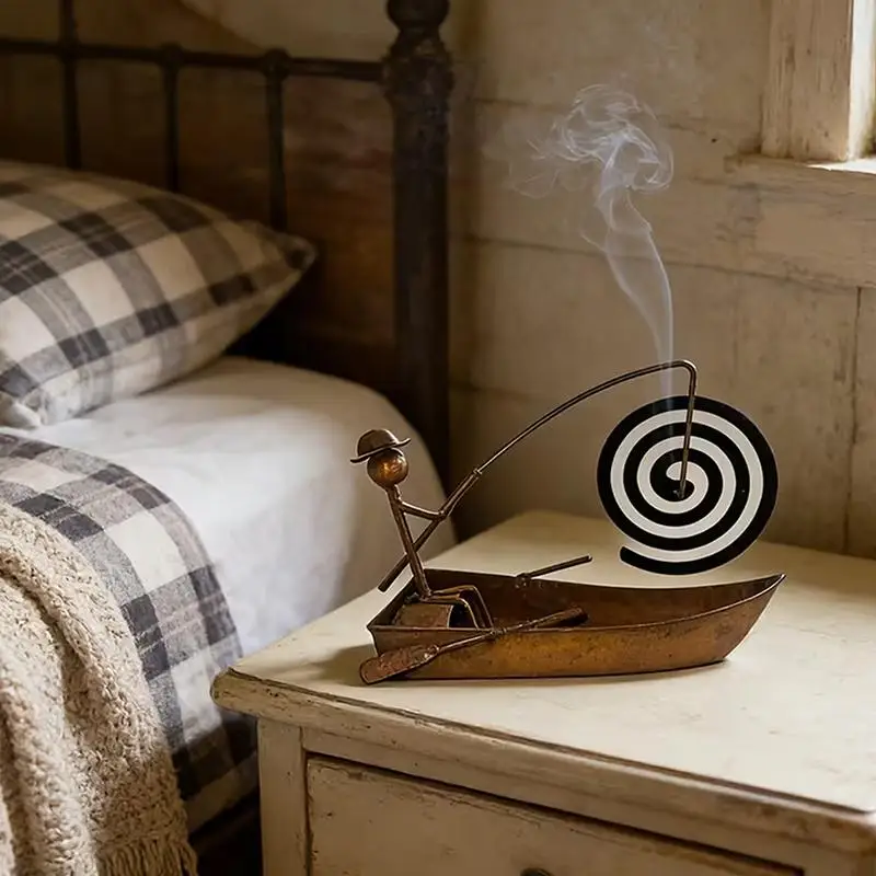 Hot Sale Retro Metal Incense , Decorative Fishing Boat Design, Creative Mosquito Coil Holder, Desktop Ornament.
