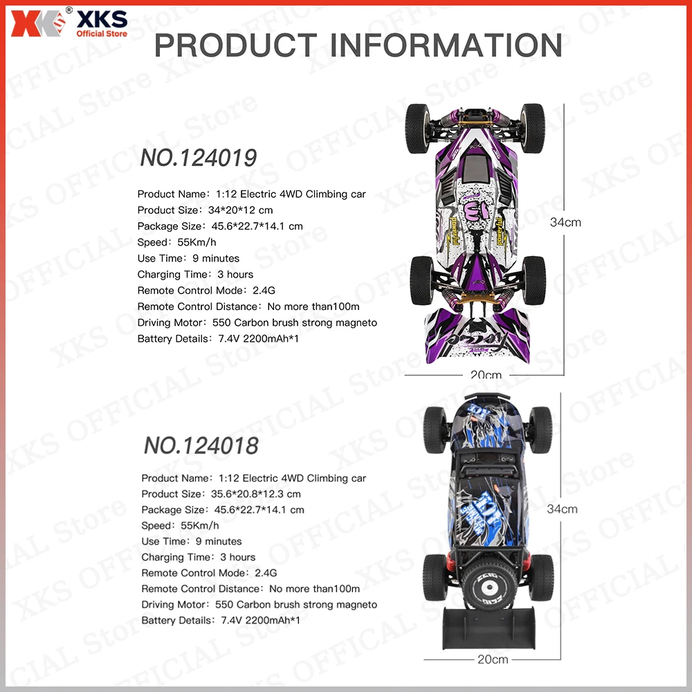 WLtoys XKS 124018 124019 1/12 RC Auto 2.4G Telecomando 4X4 Off-Road 55 Km/H 4WD Drive Ad Alta Velocità RC Drift Toy Car Regalo per I Ragazzi