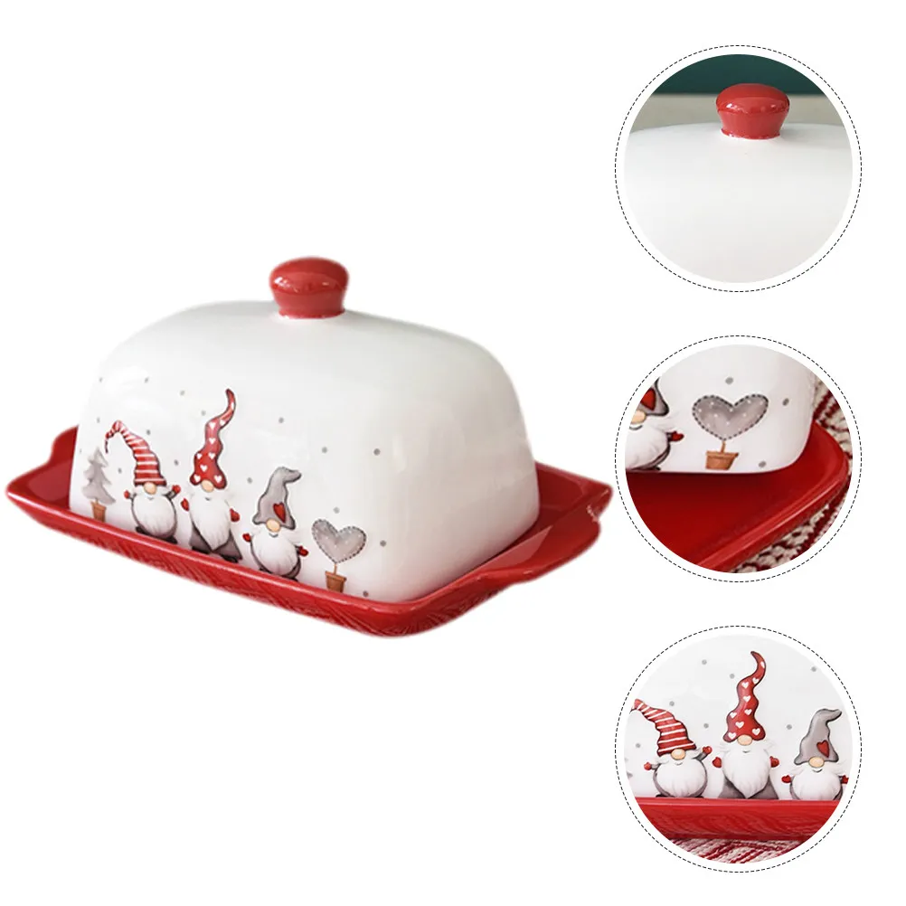 

Ceramic Christmas Butter Dish with Lid Multifuntion Butter Holder Container Food Storage Cheese Dish for Home Party Banquet