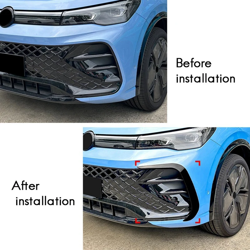 Car Front Bumper Lip Splitter Spoiler Fog Light Canard Trim For VW Tiguan MK3 Rline 2024+