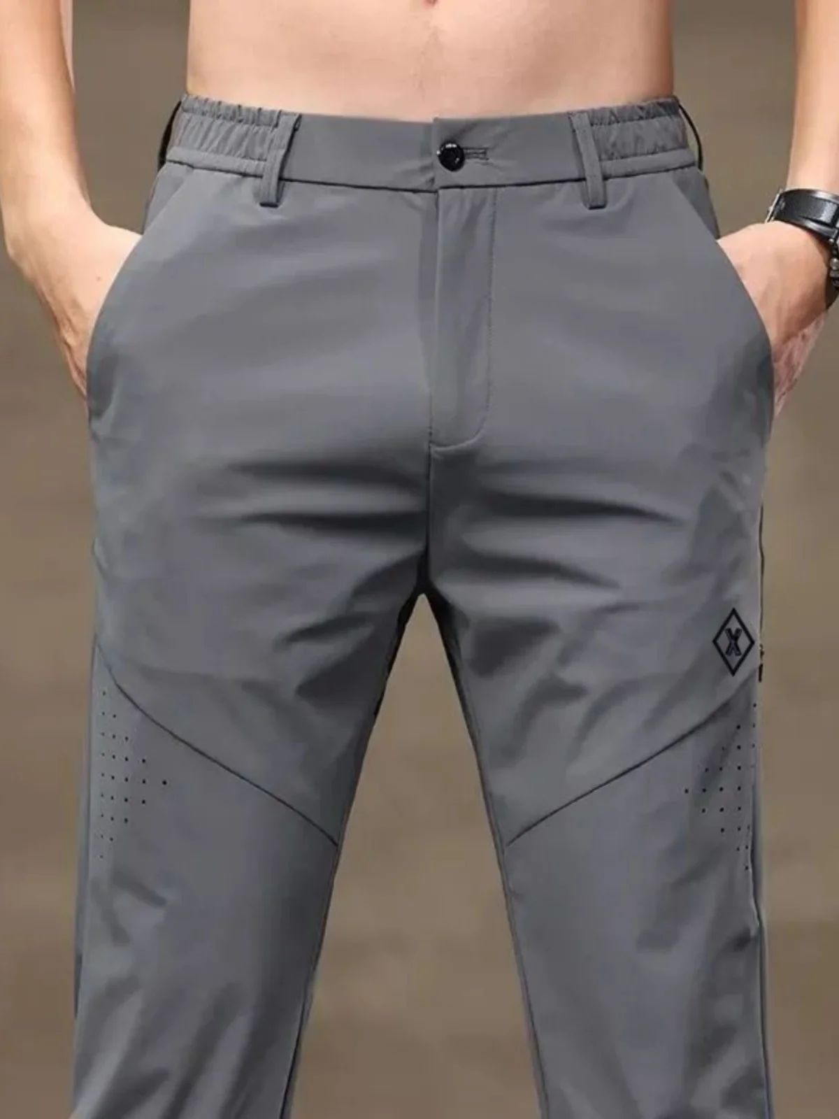 

Men's Summer Thin Breathable Casual Ice Silk Sports Pants Elastic Waist Straight Leg Faionable Urban Sle Qui Dry Long P...