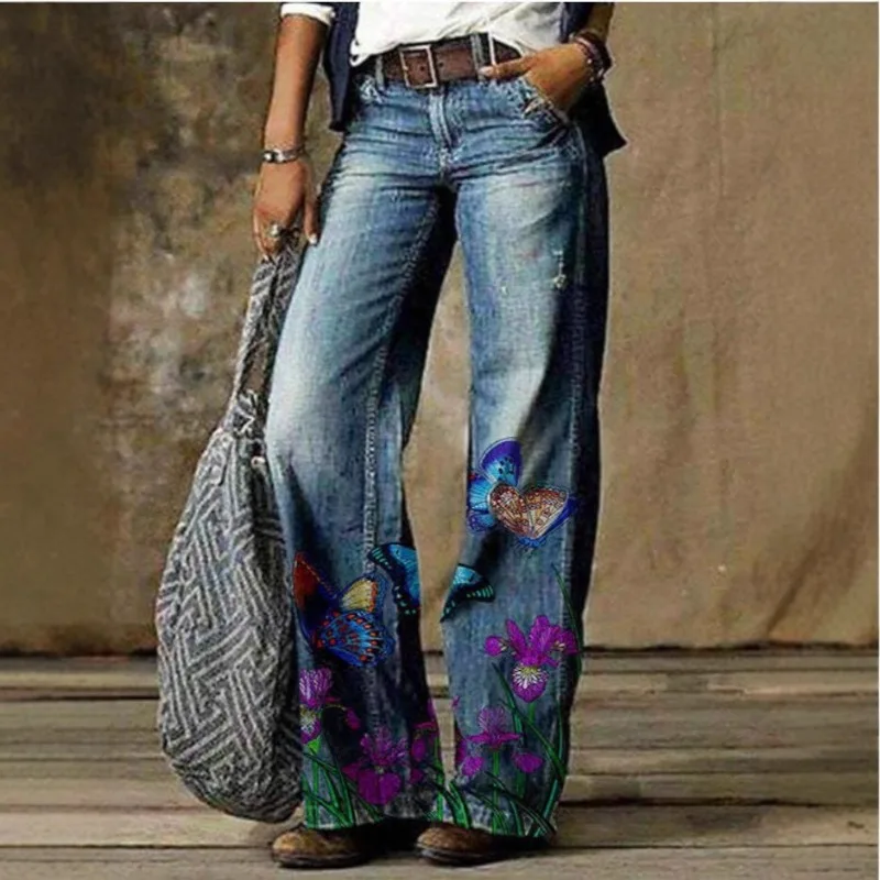 Summer Thin Women's Trousers with 3D Digital Printing Are Selling Well High-end Fashionable Women's Flared Trousers Relaxation