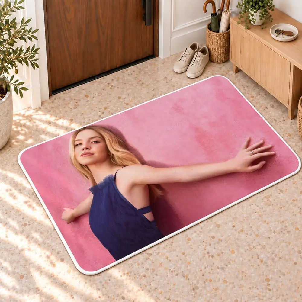 S-Sydney Sweeney Singer Floor Mat Flannel Rug Soft Non Slip Door Mat For Bathroom Bedroom Kitchen Living Room Home Decor