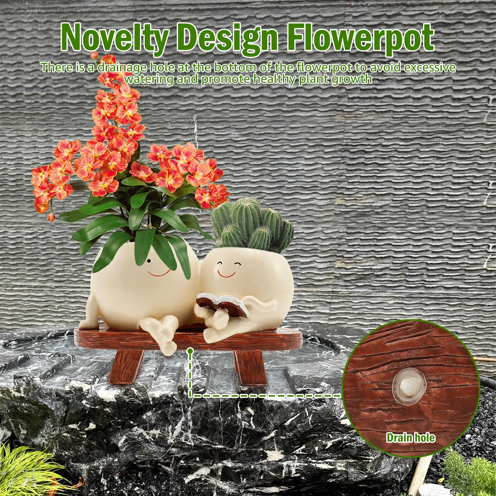 Smile Face Planter Resin Flower Pot Planter with Drainage Hole Novelty Design Succulent Flower Pot Home Garden Flower Container