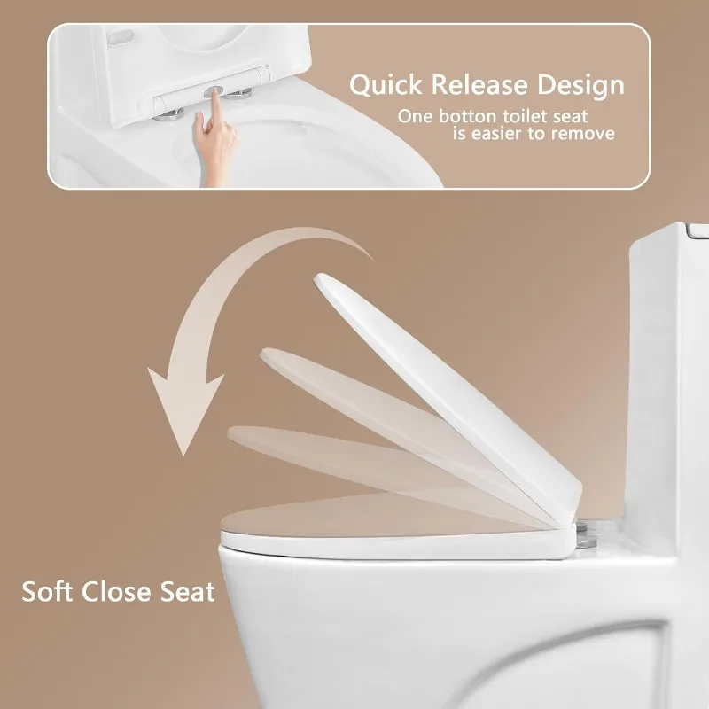 Toilet, Elongated One Piece Toilet for Bathrooms Dual Power Flush Toilet 1.1/1.6 GPF and MAP 900g, 12'' Rough-In Toilet Bowl