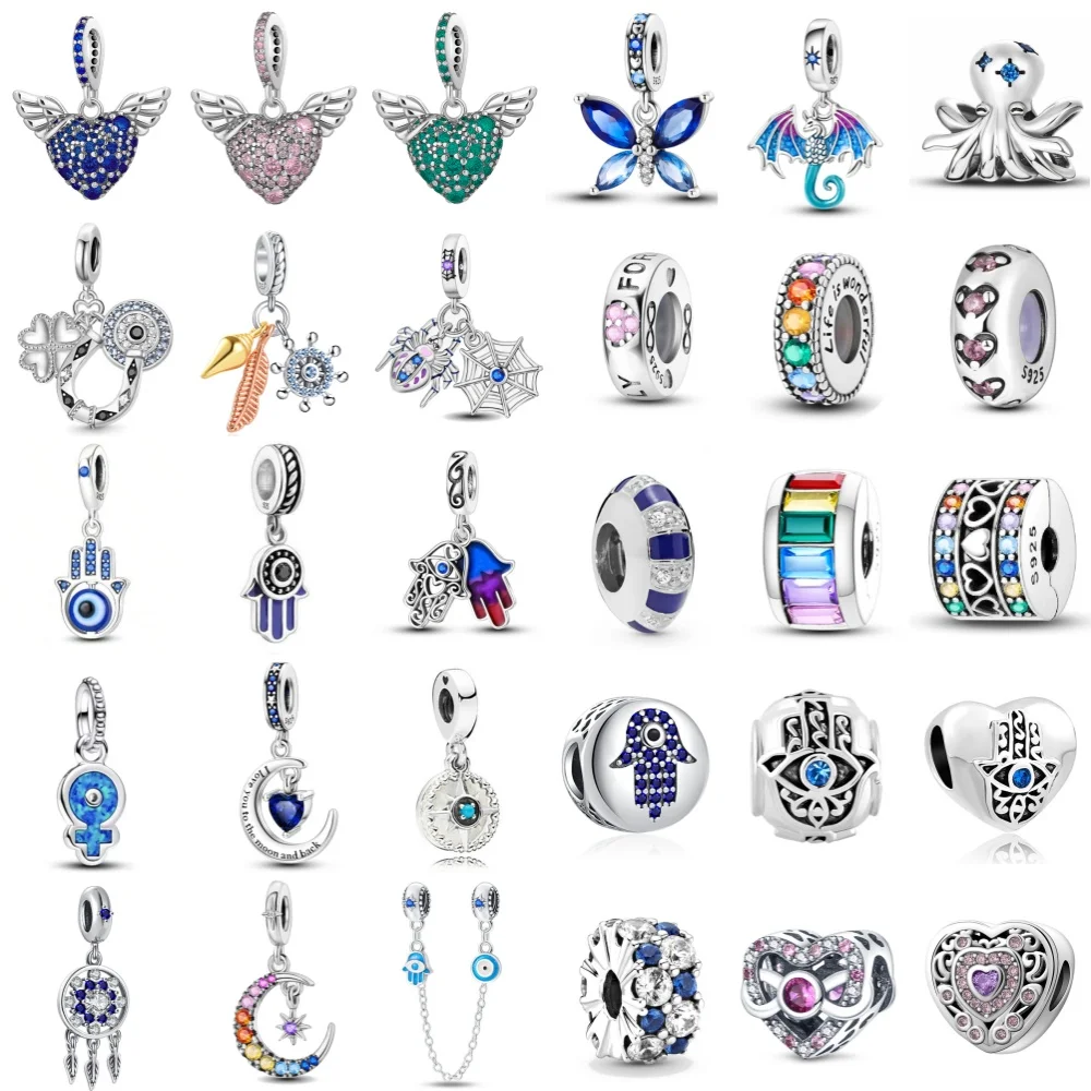 

European 925 Fashion Blue Guardian Eye Palm Pendant fit Original Bracelet Pendant, Self designed Jewelry Gifts for Women