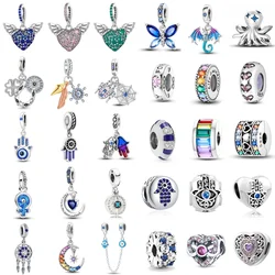 European 925 Fashion Blue Guardian Eye Palm Pendant fit Original Bracelet Pendant, Self designed Jewelry Gifts for Women