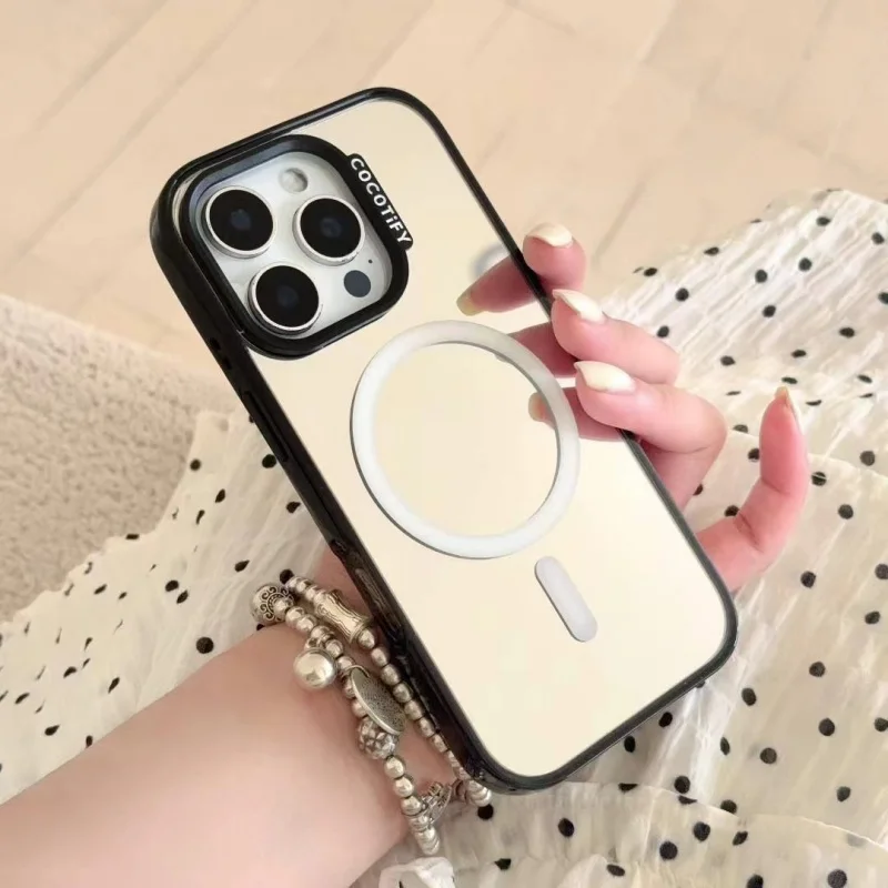 Funda de teléfono de maquillaje con espejo acrílico de lujo para iPhone 16 15 14 13 12 Pro Max Plus, funda Magsafe con atracción magnética