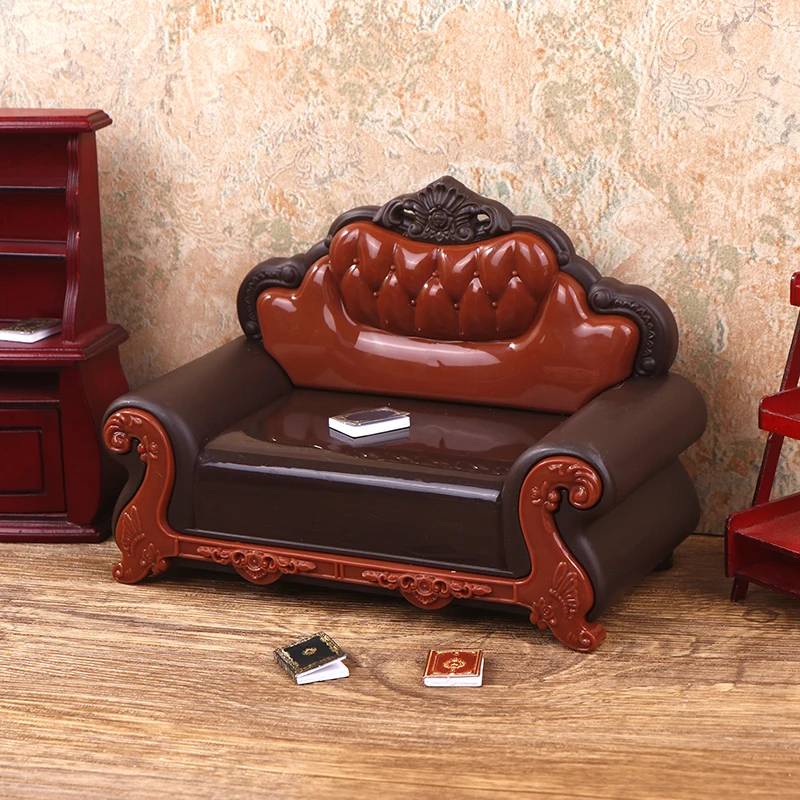 Fauteuil l'inventaire en cuir de style européen, maison de courses, mini meubles, accessoires beurre, canapé simple, jouets, 1:12