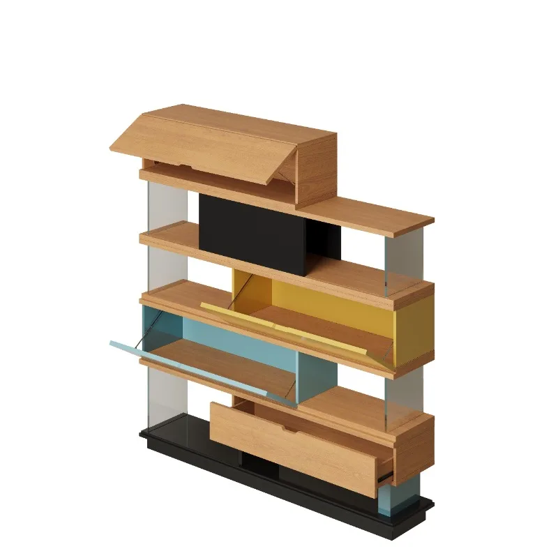Valley and solid wood glass flip shelf, color jump design home living room figure display rack display cabinet storage cabinet