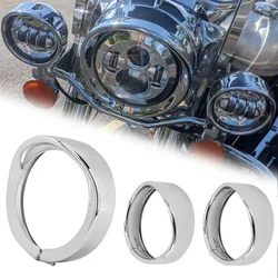 Chrome 7 inch Headlight Headlamp Trim Ring 4.5 inch Fog Light Trim Ring For Harley Touring Road King Electra Glide Softail