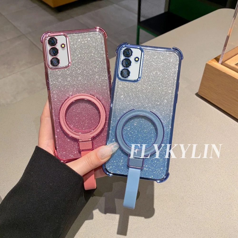 For Samsung A17 A27 A37 A57 A16 A06 A26 A05 A56 A15 A35 A55 Handheld Magnetic Bracket With Flash Powder Protection Soft Shell