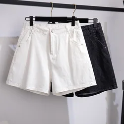 150Kg Plus Size Women's Elastic Waist Denim Shorts Hip 150 Summer Loose High-Waist Jeans White Black 5XL 6XL 7XL 8XL 9XL