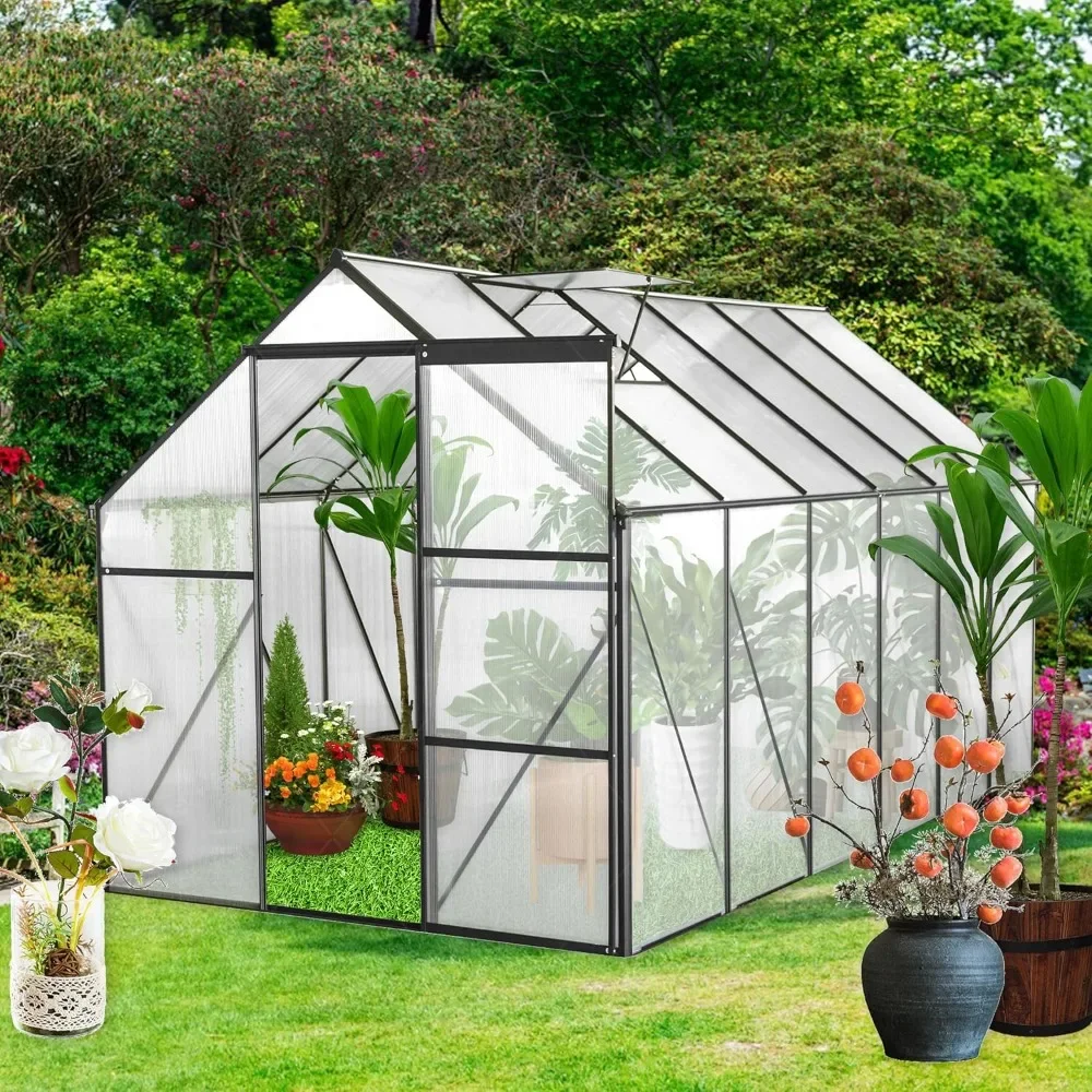 

6x12 FT Polycarbonate Greenhouse Raised Base and Anchor,Adjustable Roof,Aluminum Heavy Duty Walk-in Greenhouses