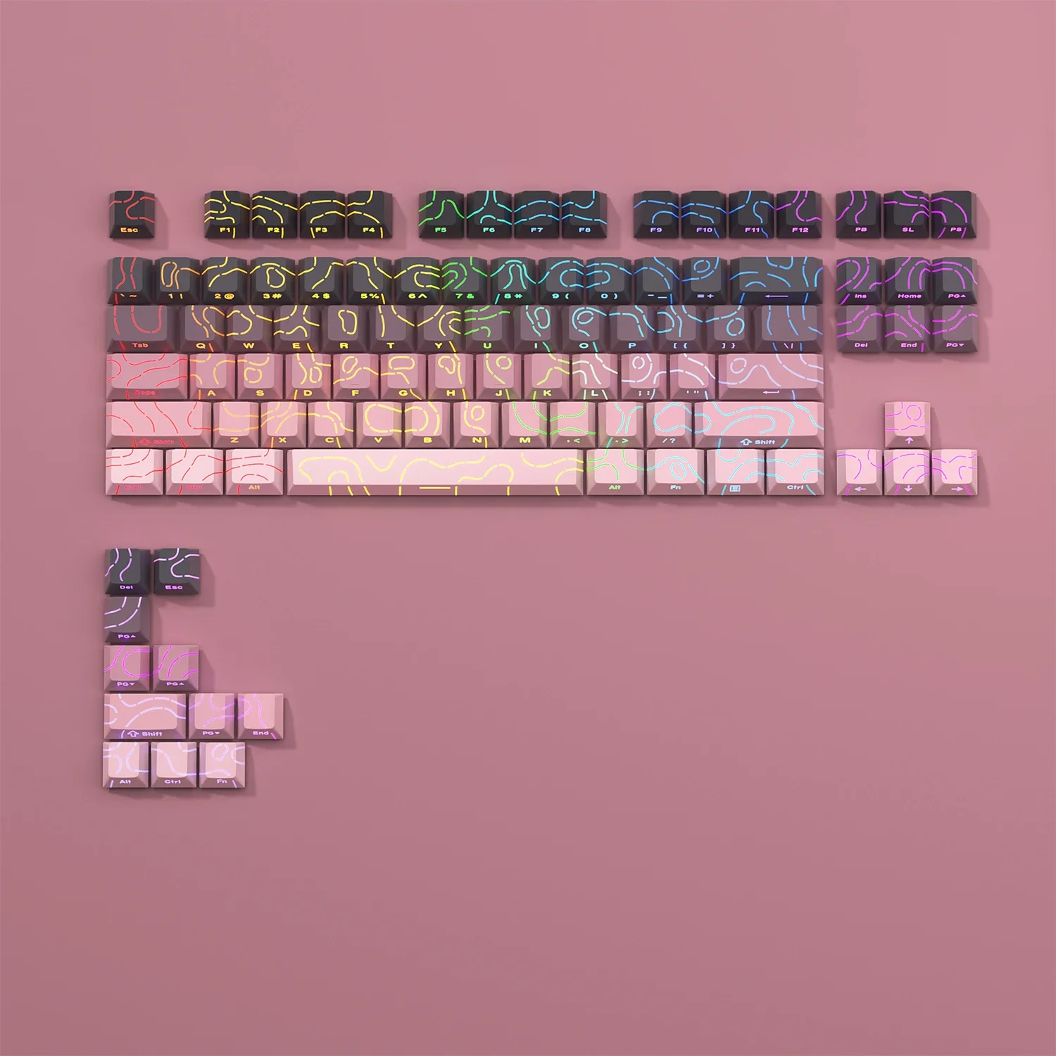 oein Neue topografische Tastenkappen 4.0-Version Shine Through 98-Tasten PBT Cherry Profile Side Print Hintergrundbeleuchtung für mechanische MX Gamer-Tastatur 7