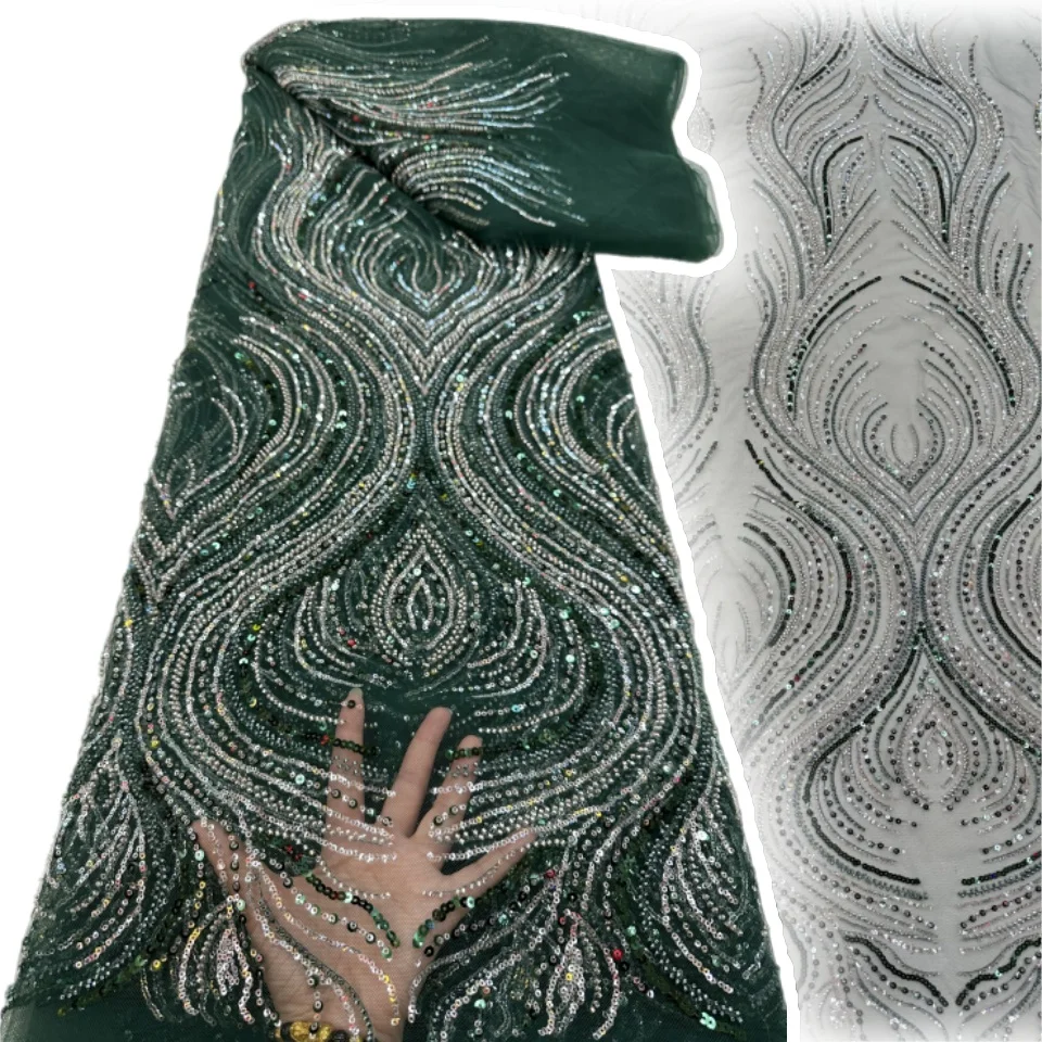 

African Crystal Beaded Fabrics Embroidery Sequins Bridal 2026 High Quality French Tulle Lace Fabric Women for Wedding Sew 1969